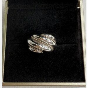 TIFFANY &CO STERLING SILVER RING W/14K YELLOW GOLD TRIM DOME RING WITH BOX+POUCH